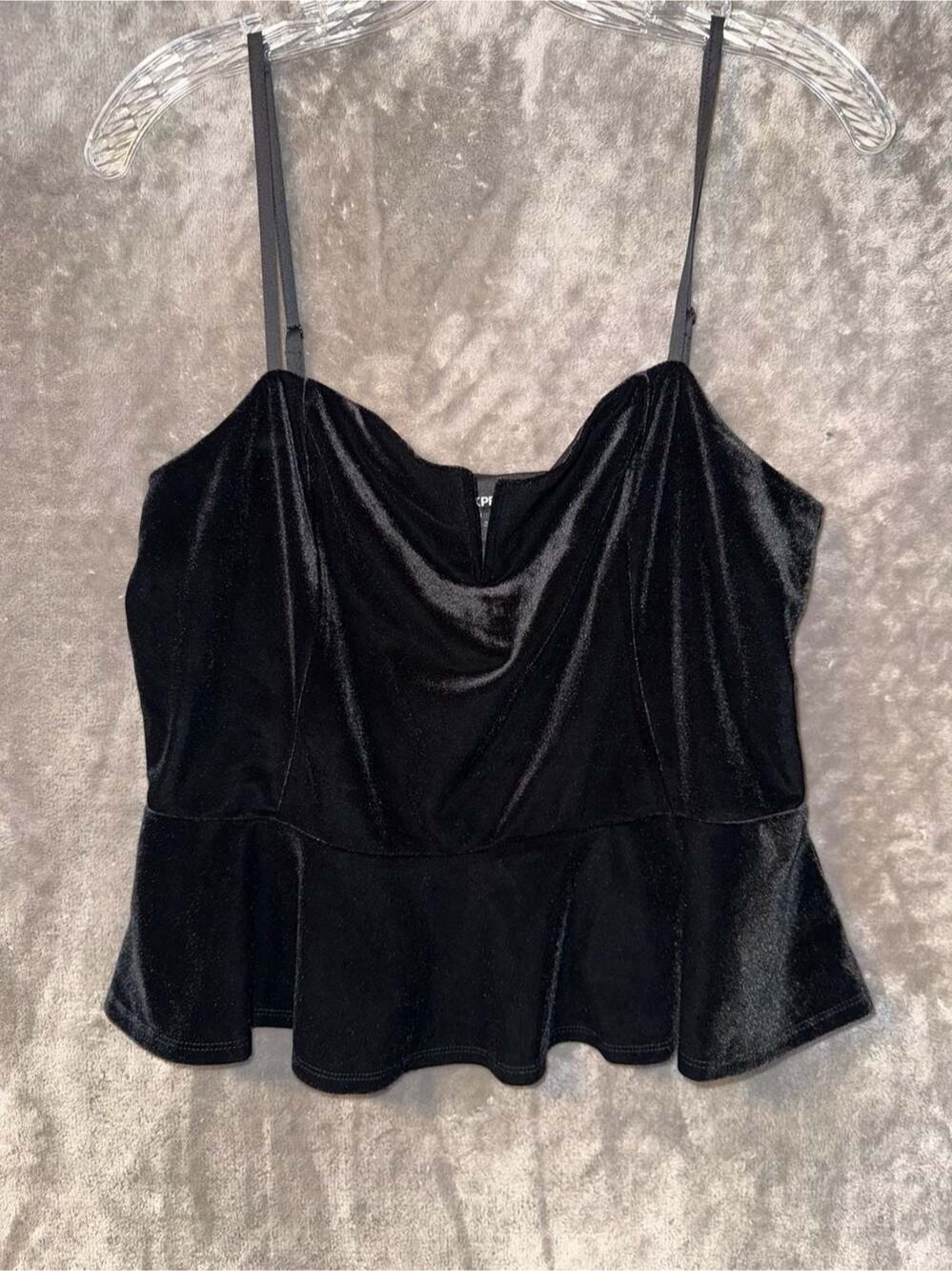 EXPRESS black velvet velour spaghetti strap peplum waist stretchy tank top L